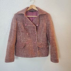 Tweed Pink Wool Blend Linda Allard Ellen Tracy Pea Coat Jacket Size 8